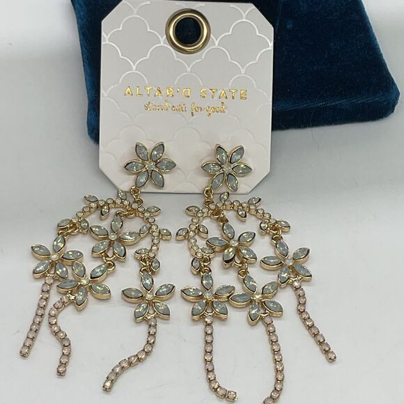 Altar'd State Gold Toned Floral Dangle Earrings - Picture 3 of 3